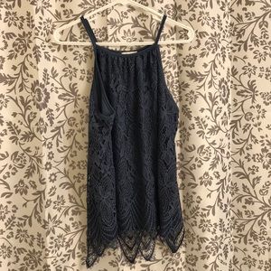 Dark Blue Lace Tank Top